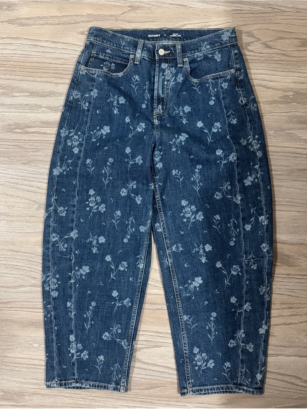 Old Navy High Rise Barrel Leg Floral Print Jeans Size 8 Cottagecore Denim